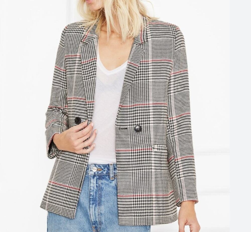 ANINE BING Madeleine Glen Check Notched Lapel Blazer (XS)